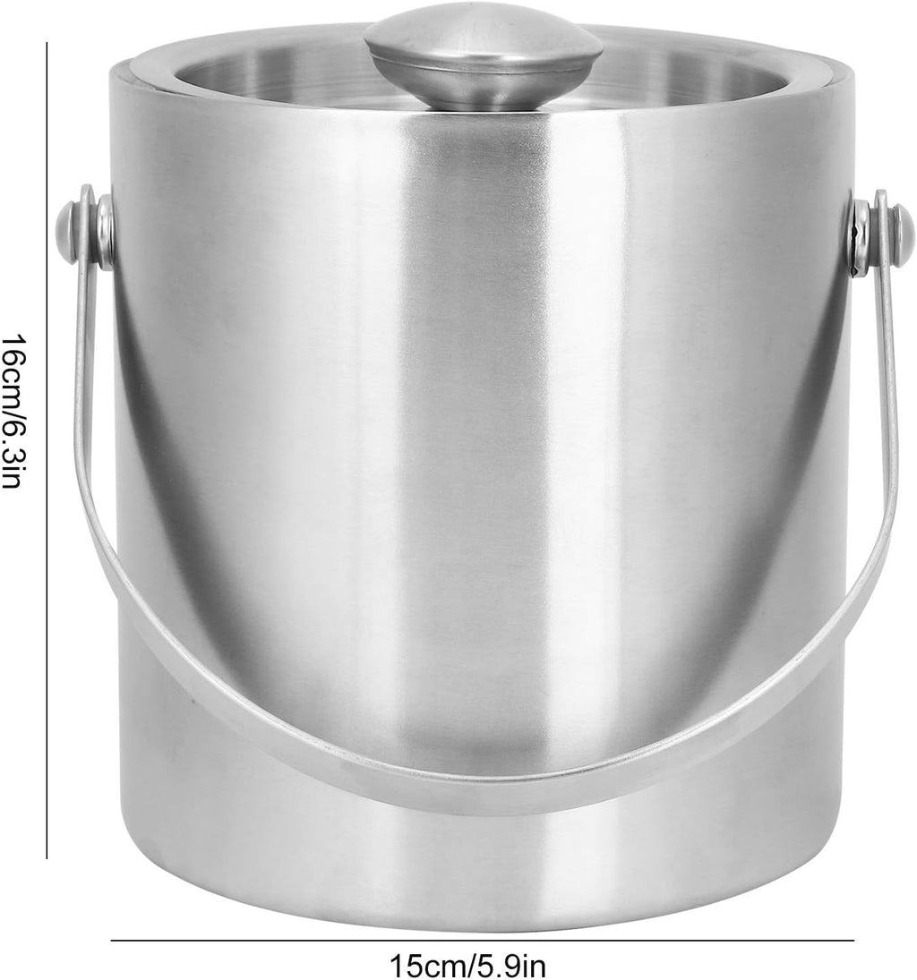 ice Bucket,Bucket with lid, Ice Buckets for Parties Stainless Steel Bucket, Insulated with Lid, with Lid Stainless Steel Double Layer Champagne Barrel Bar Supplies 2L