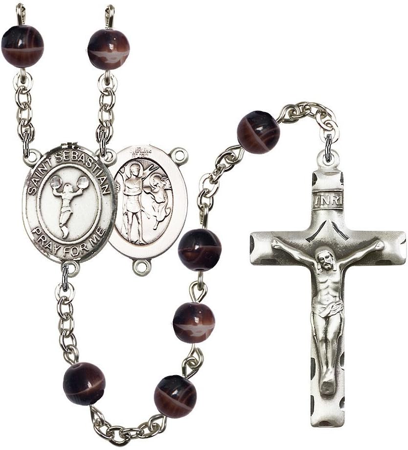 Bonyak Jewelry St. Sebastian/Cheerleading Silver-Plated Rosary - Every Birth Month Color and More
