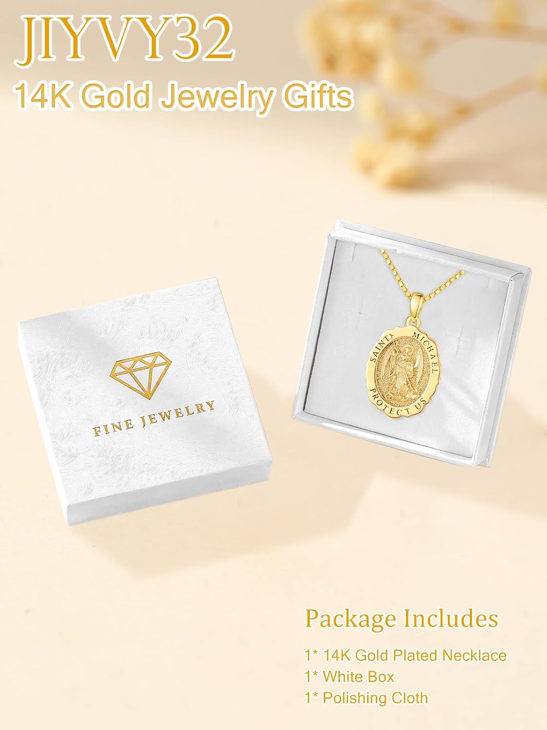 14K Gold Saint Medal Necklace for Women, Catholic Patron Saint Pendant Necklace, Christian Religious Jewelry Gift for Confirmation Baptism Communion Christmas Birthday