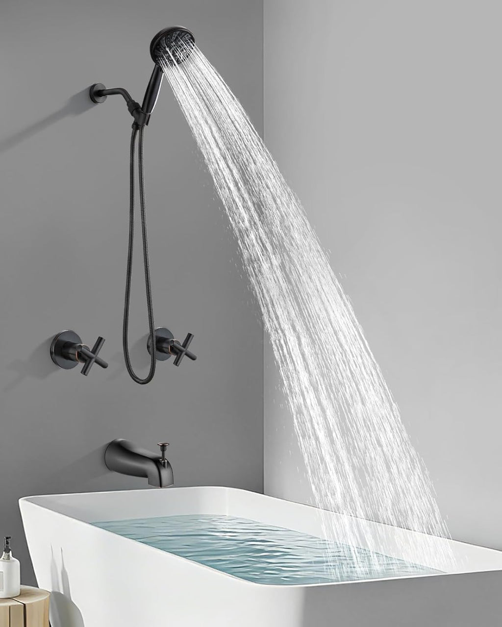 gotonovo 2 Handles Tub Shower Faucet Set,Bathtub Faucet Set with 6 Modes Handheld Spray Shower System with Tub Spout,Shower Head and Handle Set Shower Fixture Wall Mount Oil Rubbed Bronze