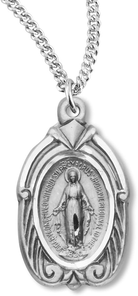 Heartland Women's Sterling Silver Deep Carving Miraculous Medal + USA Made + Chain Choice
