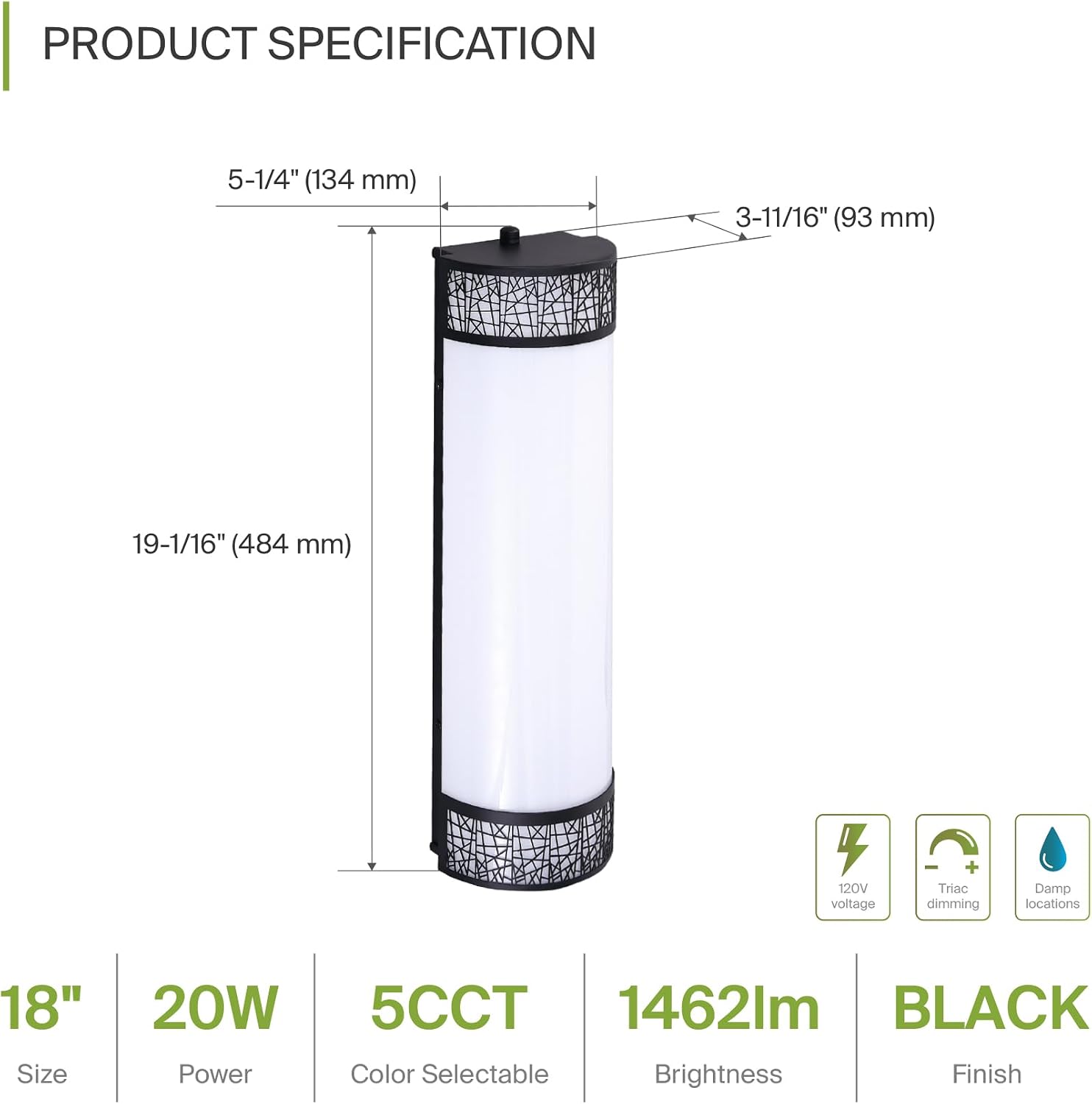 ASD 18 Inch LED Bathroom Vanity Light, 5CCT 2700K-5000K 20W, Dimmable Bathroom Light Fixtures, Modern Vanity Lights for Bathroom Lighting Fixtures Over Mirror, Wall Light Bar, Black, ETL, 4 Pack