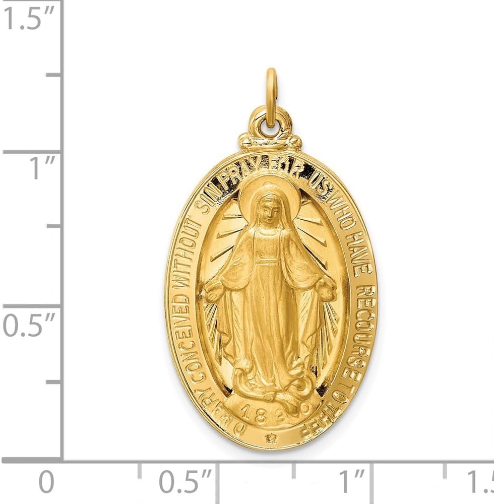 Diamond2Deal 14k Yellow Gold Satin Large 3-D Oval Miraculous Medal Pendant (L- 32 mm W- 18 mm)