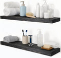 Wood Floating Shelves Set of 2, 36 Inch Long, 8 Inch Deep Solid Wood Wall Mounted Shelves for Living Room Kitchen, Book Shelf for Wall with Hidden Bracket - Black