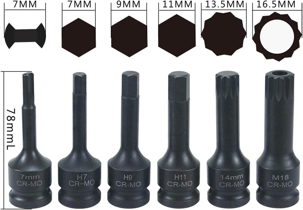 12Pc Impact Brake Caliper Special Socket Set Compatible with VW Porsche Benz BMW 1/2' Square Drive