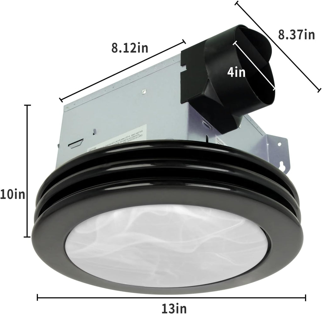 Akicon Ultra Quiet Bathroom Exhaust Fan with LED Light 80CFM 2.0 Sones Round Bathroom Ventilation Fan with Frosted Glass Cover Matte Black Finish (Matte Black)