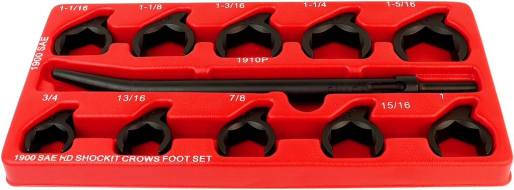 LTI TOOLS Sae Shockit Crows Foot Socket Wrench Set, Heavy Duty Industrial Hydraulic 11-Piece (LT1900)