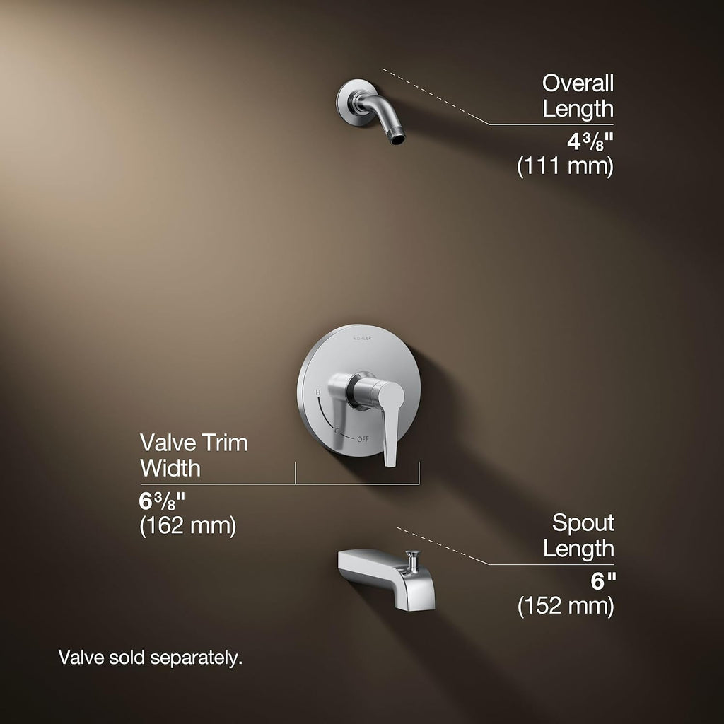 KOHLER K-TLS97074-4-BL Pitch Rite-Temp Bath And Shower Trim Set Less Showerhead, Includes Faceplate with Handle, Bath Spout, Shower Arm and Flange, Matte Black