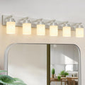 IZORRO Bathroom Vanity Light Fixture, 6-Light 46 Inch Brushed Nickel Bathroom Light Fixtures Over Mirror, with White Glass Shade, Modern Farmhouse Vanity Lights, Rustic Restroom Lighting Fixtures