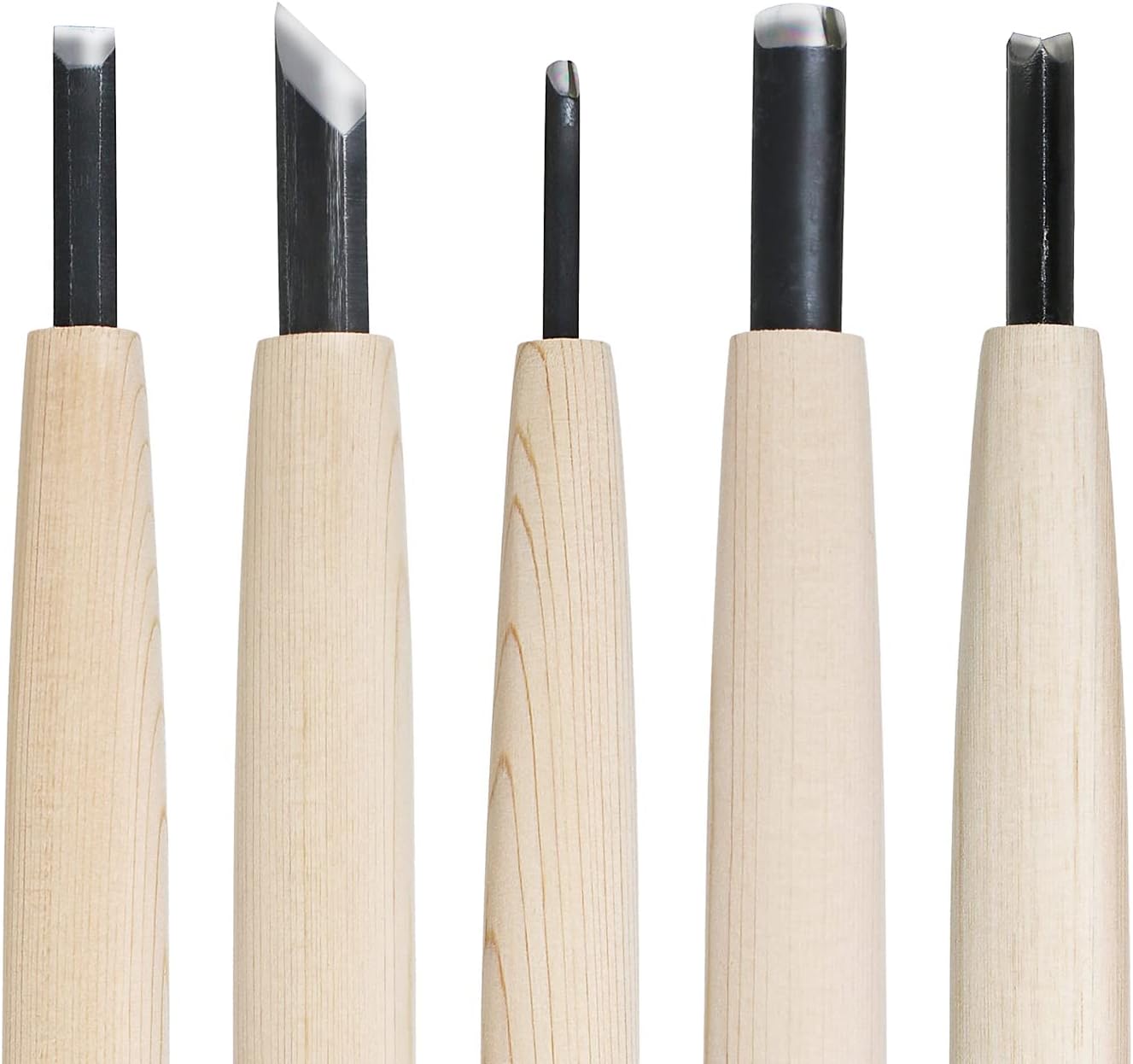 KAKURI Japanese Wood Carving Knife Set (5 Pcs) Made in Japan, Professional Wood Carving Tools for Linoleum Carving, Linocut, Printmaking, AOGAMI Blue Paper Steel #2 Blade