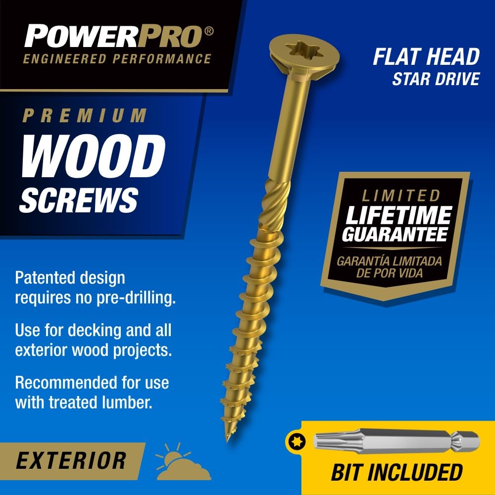 Power Pro Premium Exterior Wood Screws, #10 x 3 Inch All-Purpose Deck Screws for Outdoor Projects, T-25 Star Bit Included, Bronze, 1200 Pieces | 967780V4