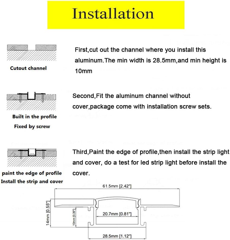 10Pack 6.6FT/2 Meter Plaster in LED Channel,Drywall LED Strip Light Channel,Trimless Recessed Mud in LED Channel for 20mm Width LED Strip