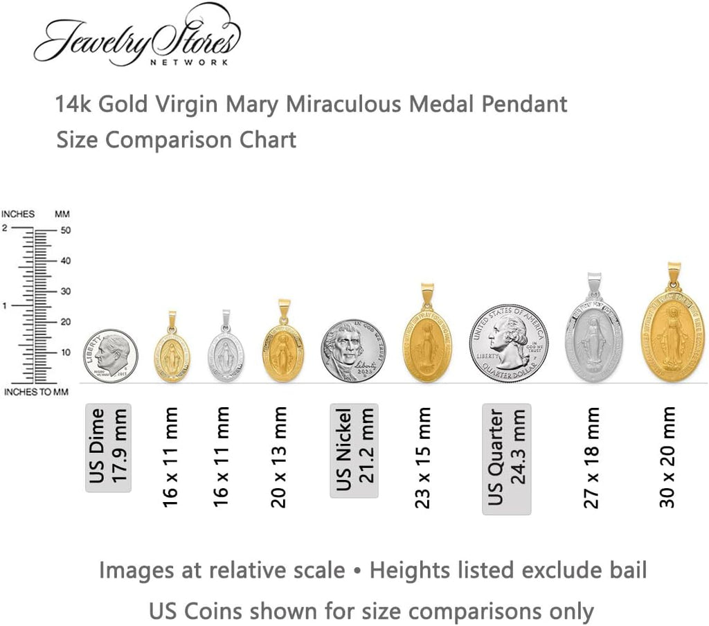 14k Gold Virgin Mary Miraculous Medal Pendant - Oval Mother Mary Necklace Charm with Sacred Words - Handcrafted Religious Jewelry Made in USA - Traditional Catholic Design