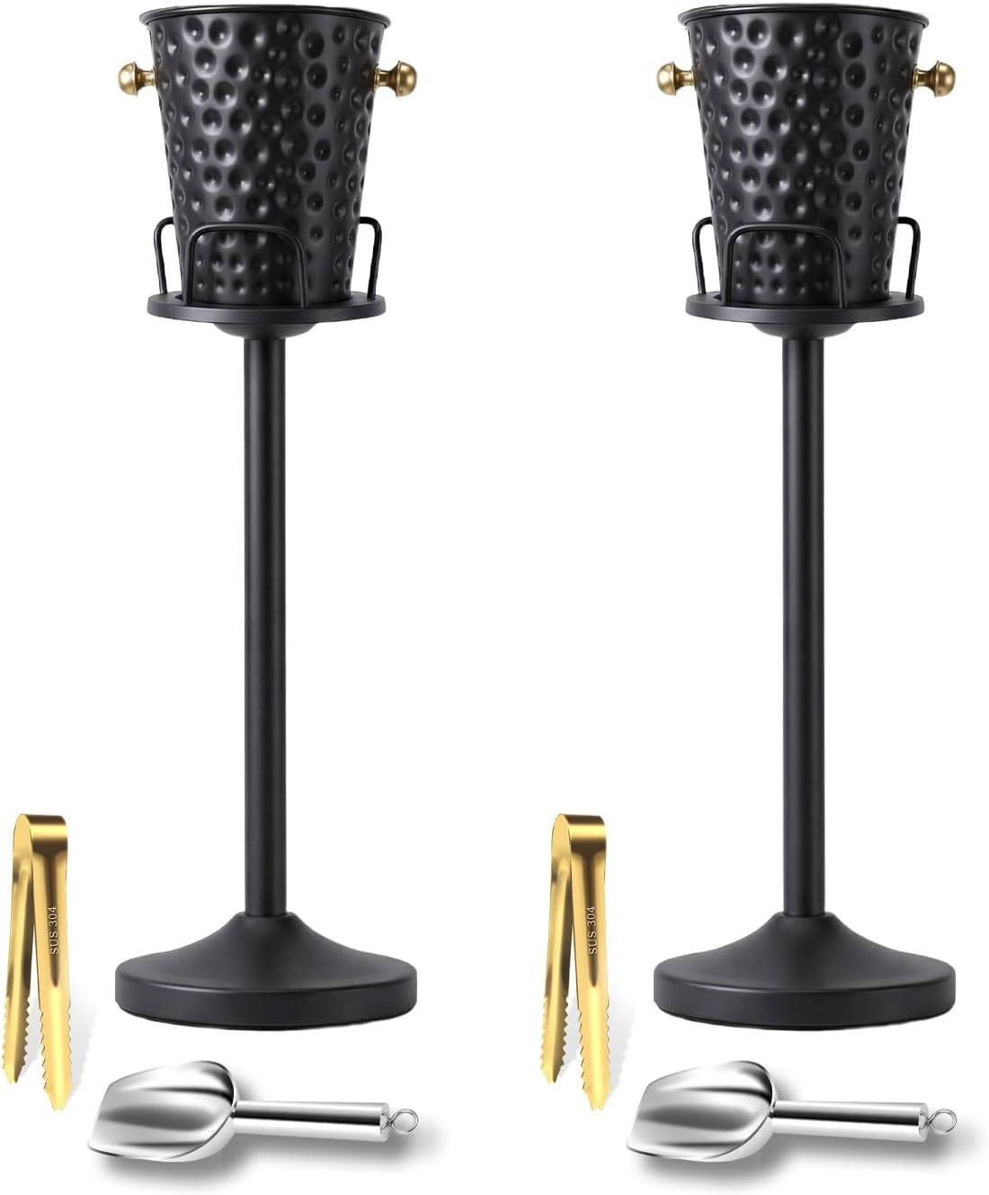 Champagne Bucket with Stand,Ice Bucket kits with Stand (Texture Black, 2 packs)