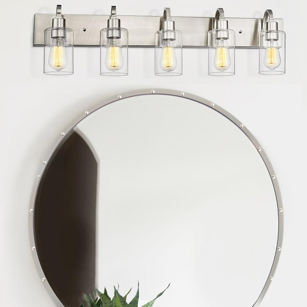 Emliviar 5-Light Bathroom Vanity Light Fixture, 37' Bath Wall Light Fixtures in Brushed Nickel Finish with Clear Glass, YCE237B-5W BN