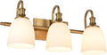 3 Light Aged Brass Vintage Bathroom Vanity Light Fixtures | Vintage, 3-light Bathroom vanity light, living room light, over mirror, over table, gold, aged brass