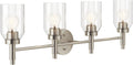 Kichler Madden 4-Light Bathroom Vanity Light Fixture with Clear Glass in Brushed Nickel, Modern Wall Mount for Single or Double Vanity Over Mirror (10.5' x 34'), 55186NI