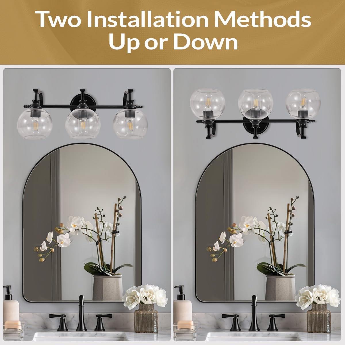 ANDY STAR Black Bathroom Light Fixture, 3 Light Vanity Lights, Rustproof Wall Lights Over Mirror, Rustic Wall Mounted Lamp, Modern Wall Sconces for Mirror, Powder Room, Bedroom