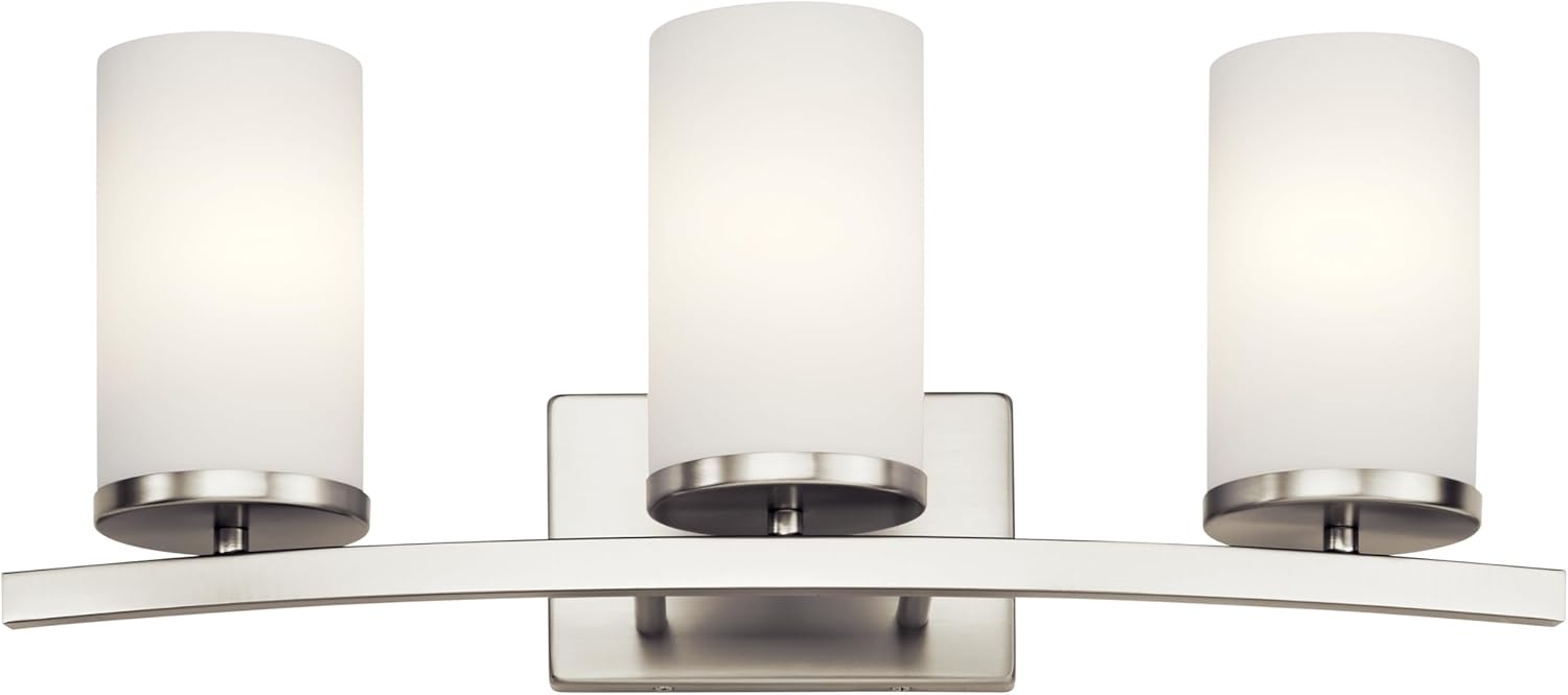 Kichler Crosby 23' Vanity Light in Brushed Nickel, 3-Light Contemporary Bathroom Light with Satin Etched Cased Opal Glass, (23' L x 8.75' H), 45497NI