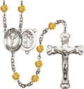 St. Sebastian/Cheerleading Silver-Plated Rosary 6mm November Yellow Fire Polished Beads Crucifix Size 1 5/8 x 1 medal charm