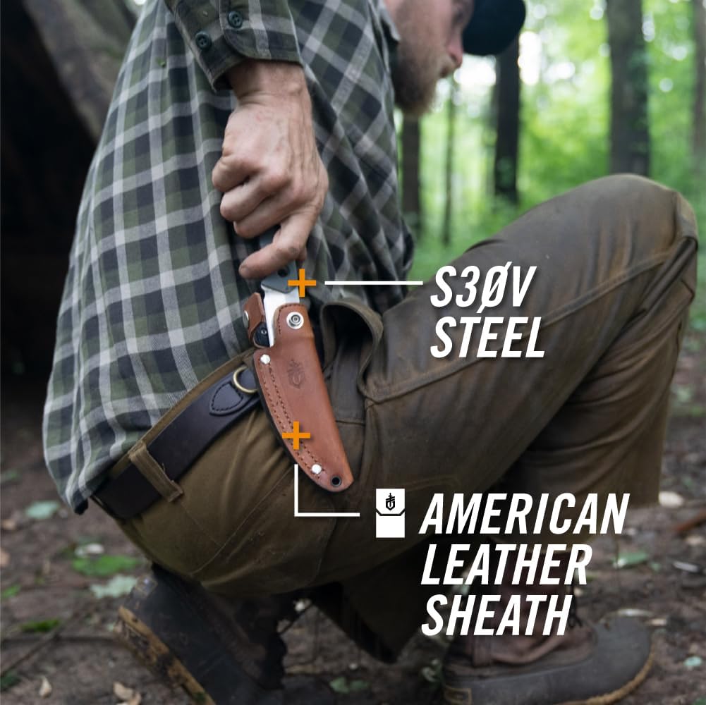 Gerber Gear Terracraft - Fixed Blade Survival Tactical Knife for Bushcraft, Camping, Outdoor & Hunting - Heavy Duty Full Tang Knife with Premium Leather Sheath - Made in USA - Green