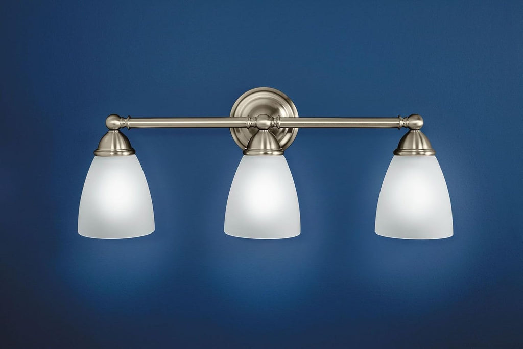 Moen YB2263CH Brantford 3-Light Dual-Mount Bath Bathroom Vanity Fixture with Frosted Glass, Chrome