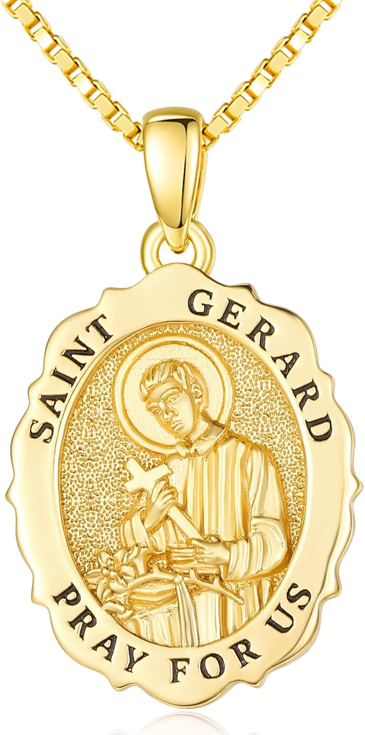 14K Gold Saint Medal Necklace for Women, Catholic Patron Saint Pendant Necklace, Christian Religious Jewelry Gift for Confirmation Baptism Communion Christmas Birthday
