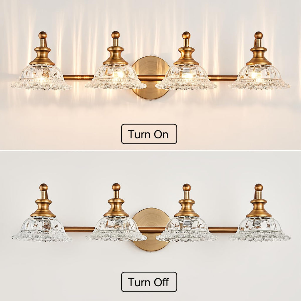 XIEDUN Bathroom Light Fixtures 4 Lights Vanity Lighting Fixtures Matte Brass Vintage Vanity Light Fixture Vanity Lights for Bathroom