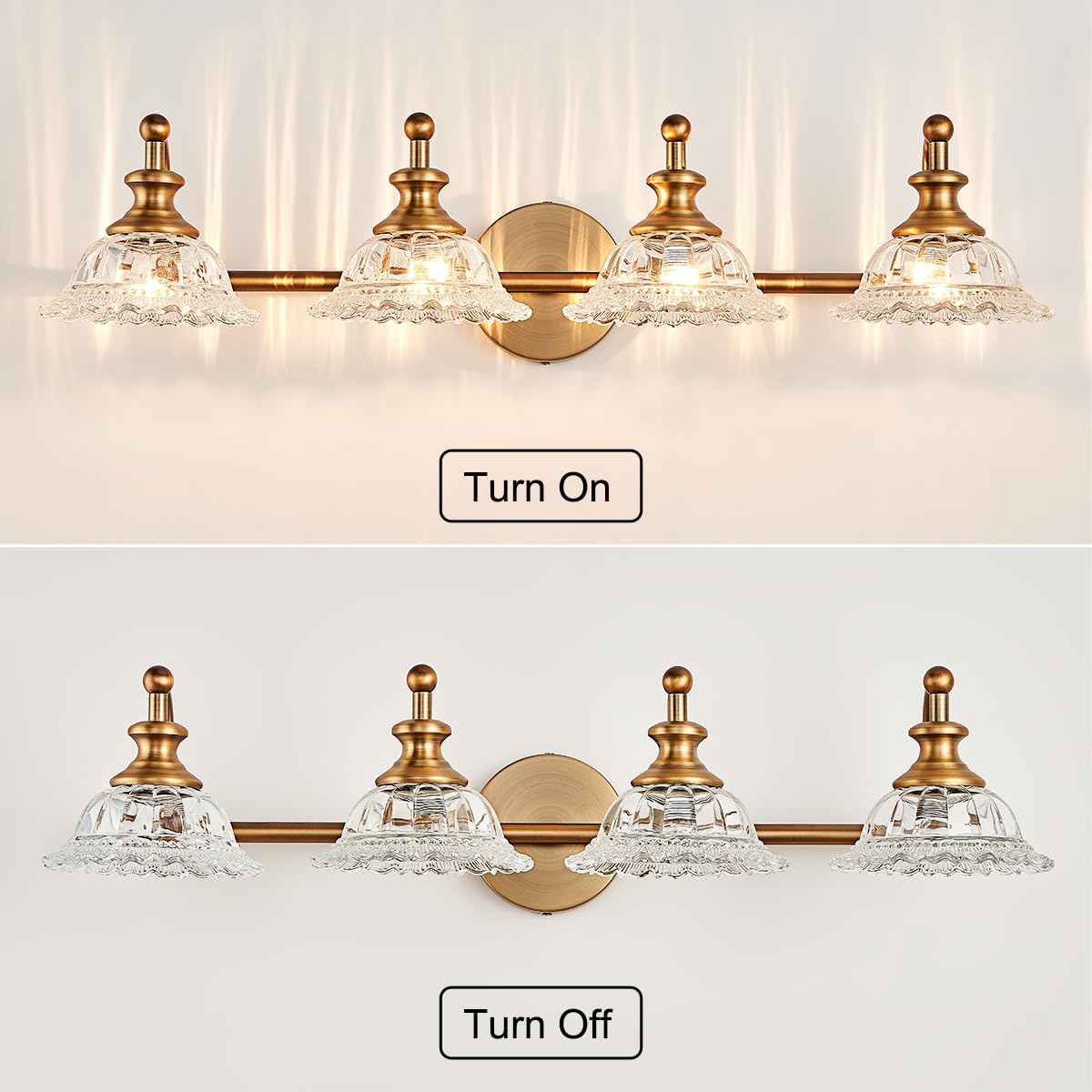 XIEDUN Bathroom Light Fixtures 4 Lights Vanity Lighting Fixtures Matte Brass Vintage Vanity Light Fixture Vanity Lights for Bathroom