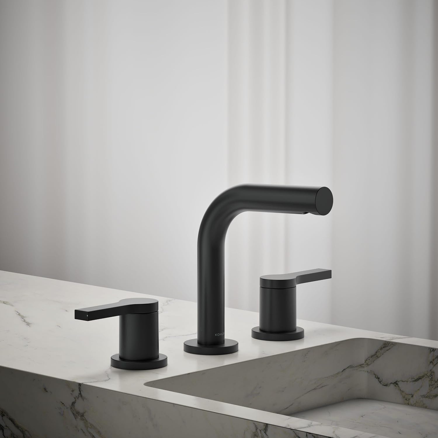 KOHLER K-33592-4K-BL Elate® Widespread Bathroom Sink Faucet, Durable Brass Bathroom Faucets, Sleek Finish, 1.0 GPM, Matte Black