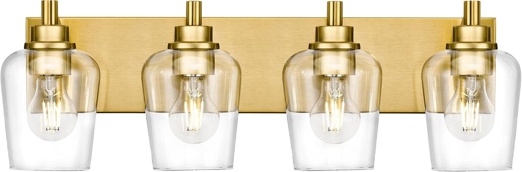 Bathroom Light Fixtures, 4-Light Modern Vanity Light with Clear Glass Wine Glass-Shaped Shade, Vanity Lighting Fixtures Over Mirror, Brushed Gold, VL155-BG-4