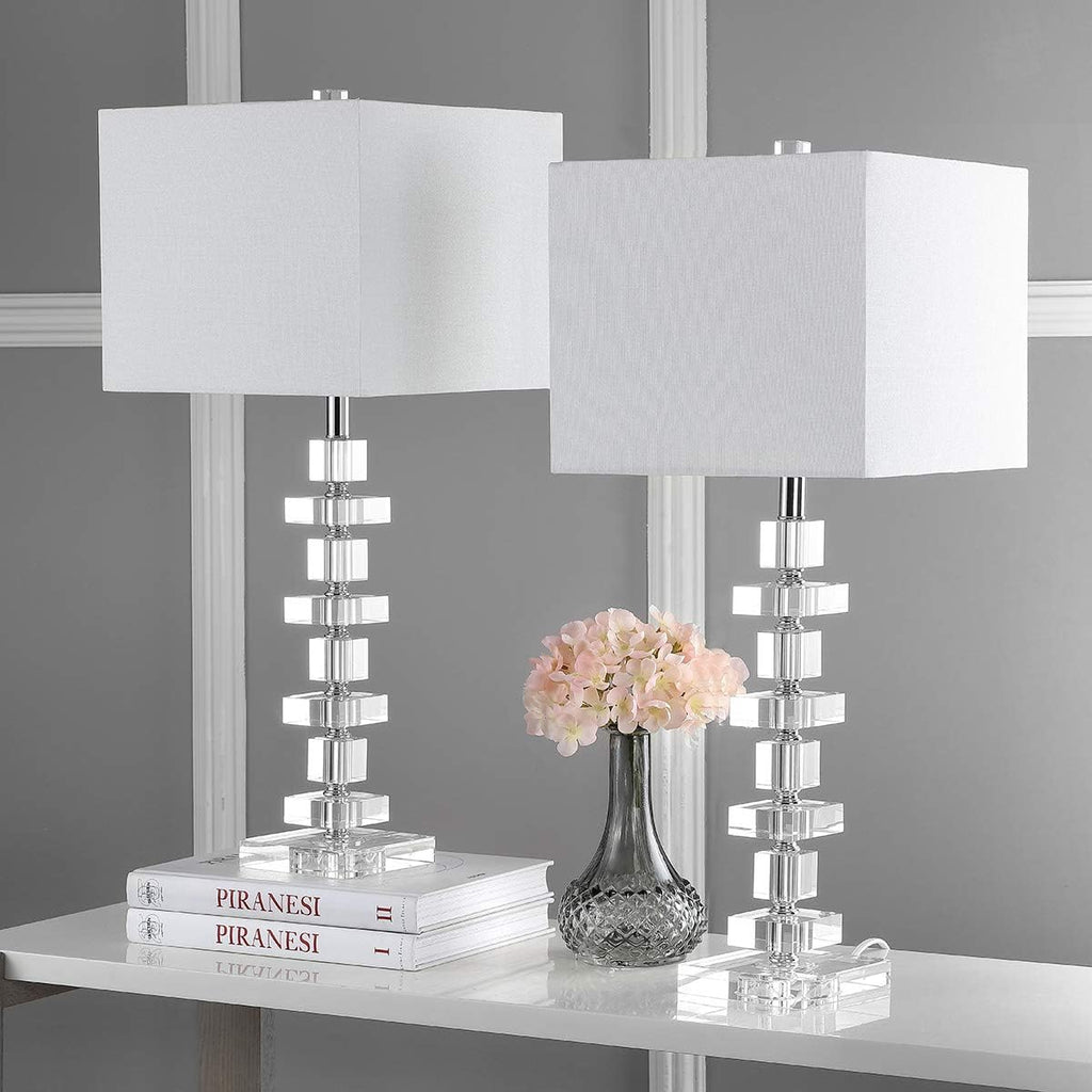 SAFAVIEH Lighting - Deco 28.5' Crystal Table Lamp Set of 2 with USB Charging Port, Chrome Bedroom Living Room Home Office Lighting, LED Bulbs Included (LIT4169A-SET2-U)