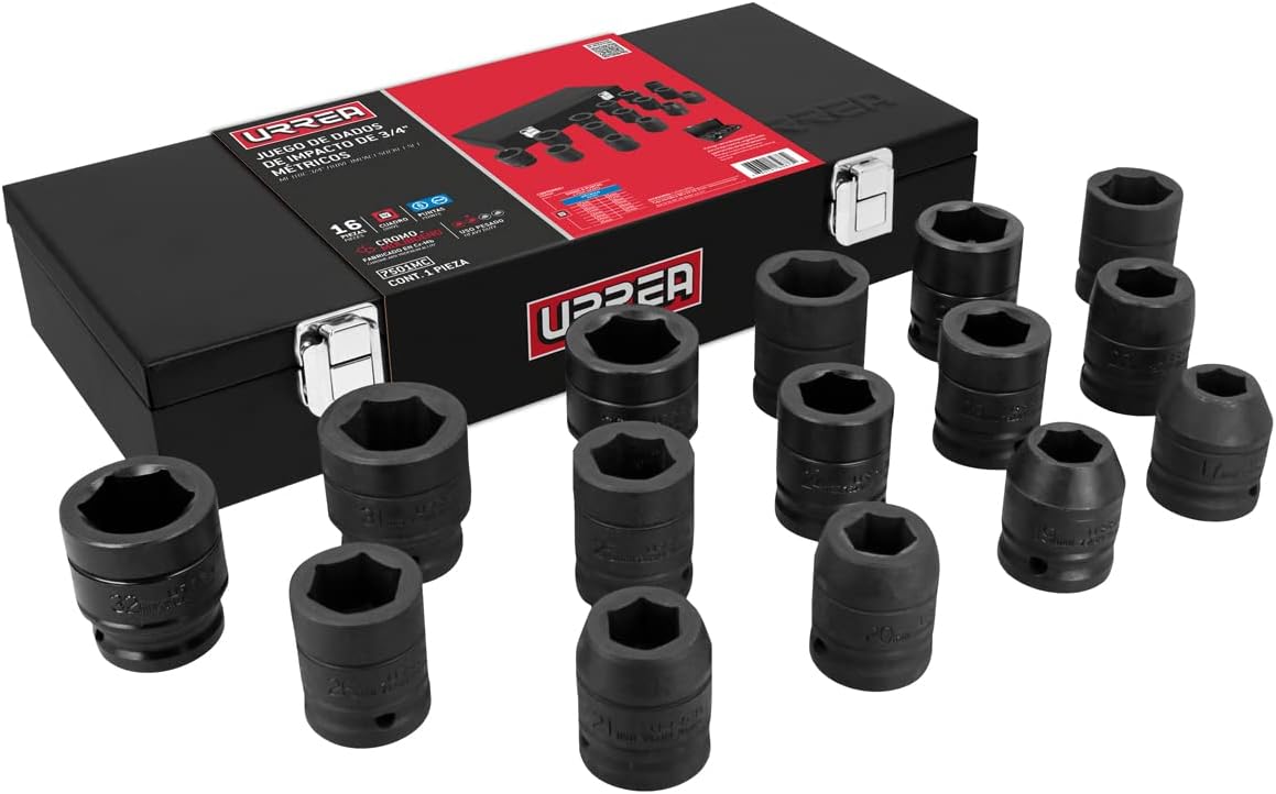 Urrea 7501MC 3/4' Square Drive Impact Socket Set, Metric, 15-Piece