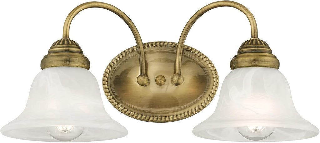 Livex Lighting 1532-01 Edgemont 2 Light Vanity Antique Brass with White Alabaster Glass