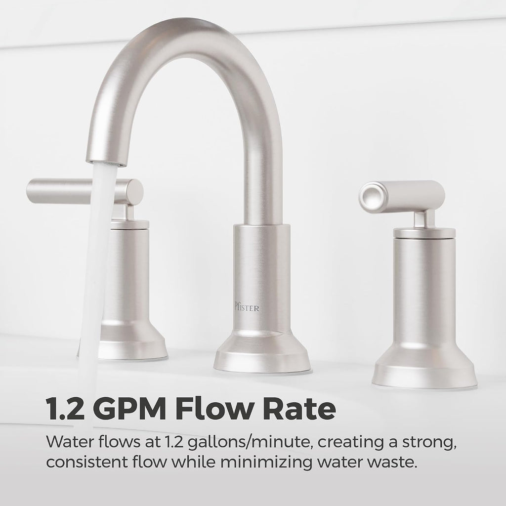 Pfister Capistrano Bathroom Sink Faucet, 8-Inch Widespread, 2-Handle, 3-Hole, NSF Certified, Spot Defense Brushed Nickel Finish, LF049CSOGS | (Pack of 3)