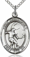 Heartland Store Sterling Silver Saint Christopher Soccer Player Oval Medal + USA Made + Chain Choice