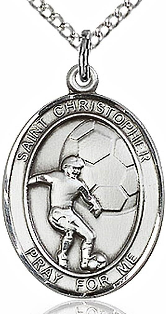 Heartland Store Sterling Silver Saint Christopher Soccer Player Oval Medal + USA Made + Chain Choice