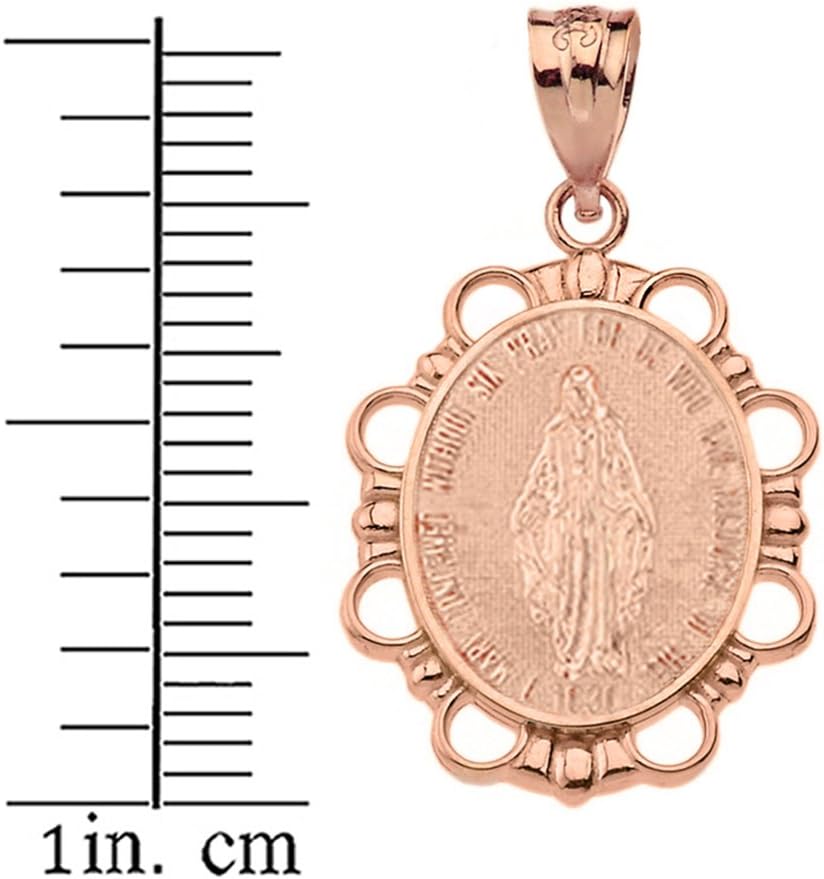 10k Rose Gold Miraculous Medal Of Blessed Virgin Mary Pendant Necklace