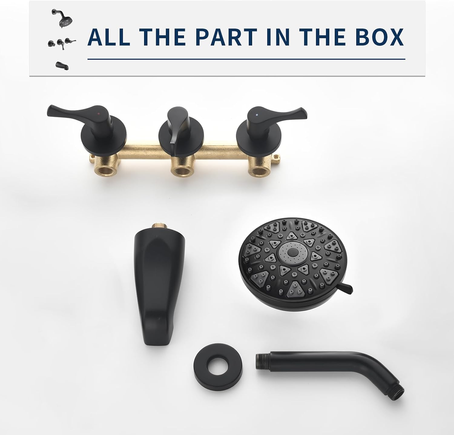Matte Black 3 Handles Shower Faucet Set with Tub Spout Bathtub Shower Faucets Combo Set Shower System Complete Tub and Shower Trim Kit Shower Fixtures
