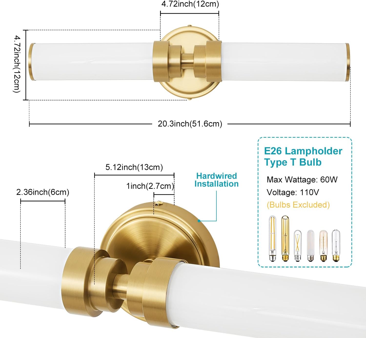 Bathroom Light Fixtures 2 Pack, Gold Wall Sconce with Milk Glass Shade, Modern Vanity Light Up and Down Sconces Wall Light - Bulb Not Included
