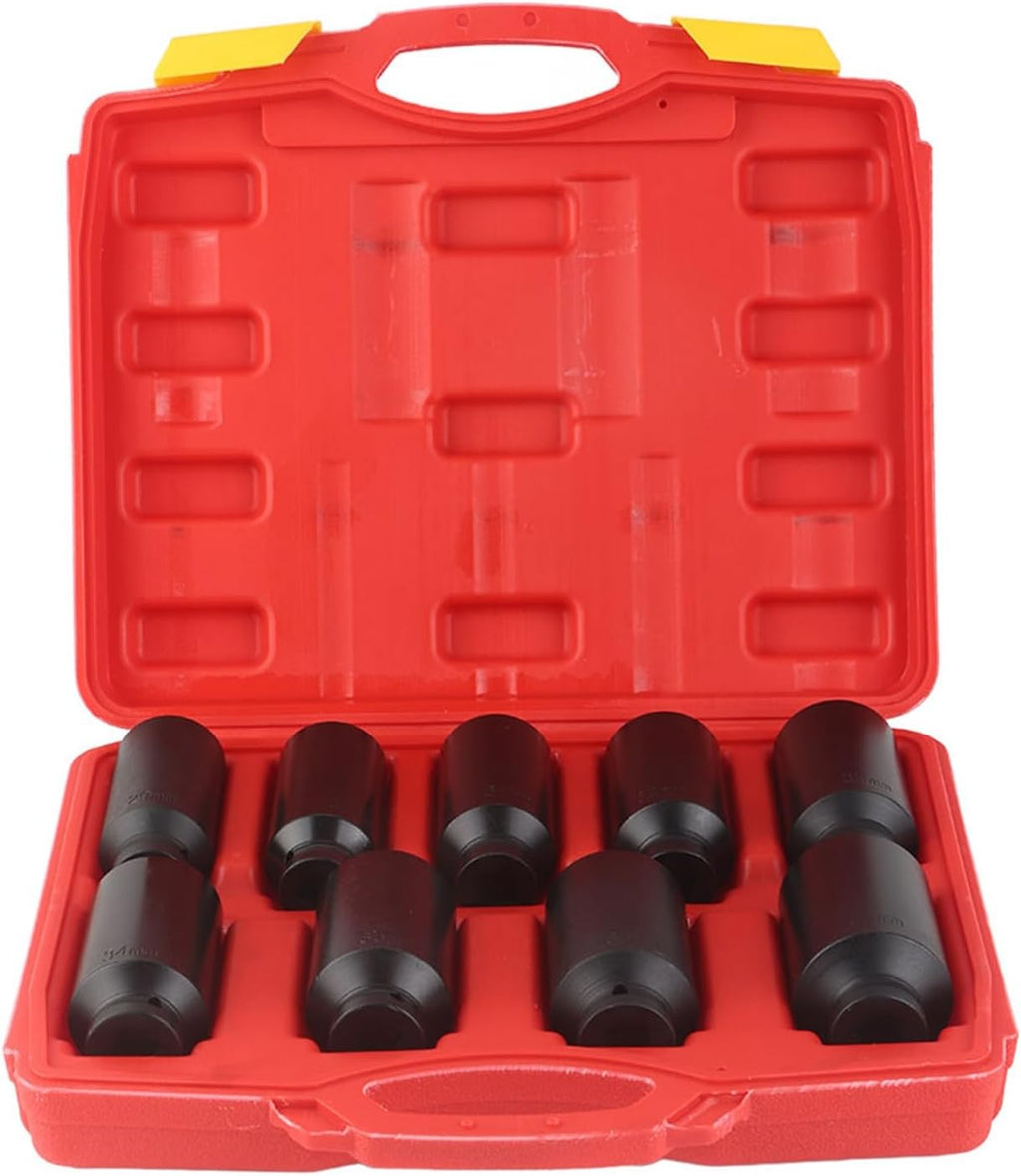 1/2 Inch Drive Axle Hub Nut Hex Socket Set, Heavy Duty Impact Quality 9-Piece Set for Use with Impact Tool, for Professional or Occasional Use, 40 Chrome Steel Material, Mechanics