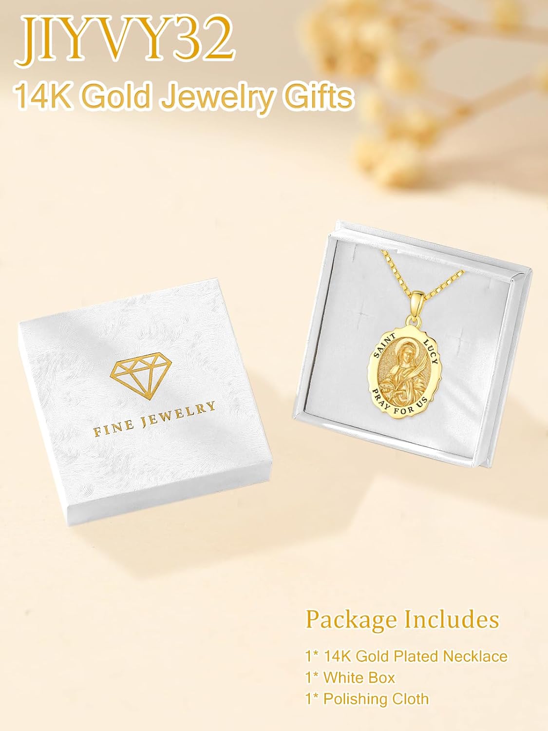 14K Gold Saint Medal Necklace for Women, Catholic Patron Saint Pendant Necklace, Christian Religious Jewelry Gift for Confirmation Baptism Communion Christmas Birthday