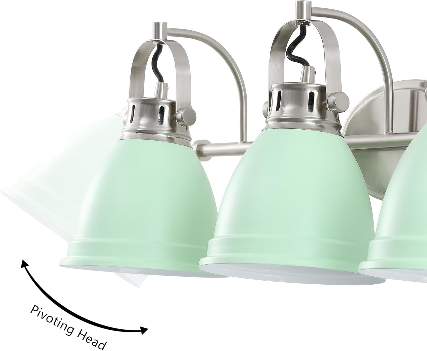JONATHAN Y 25.5' Mint Green/Nickel 3-Light LED Vanity Light, Adjustable Wall Sconce for Bathroom Mirror, Farmhouse Bohemian Kitchen Light, Iron Black Bell Shade (JYL1116C)