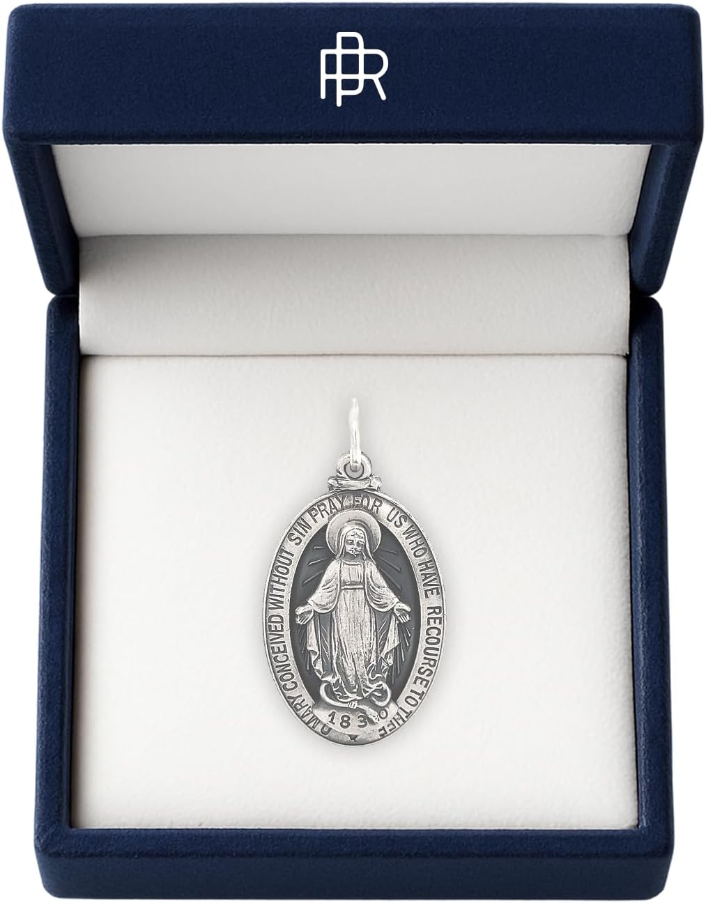 RP 925 Sterling Silver Miraculous Medal Necklace for Women & Men, Authentic & Pure Silver Pendant with 18 inch 925 Sterling Sliver Curb Chain & Premium Jewelry Box, Stunning Miraculous Medal Virgin Mary Pendant Necklace