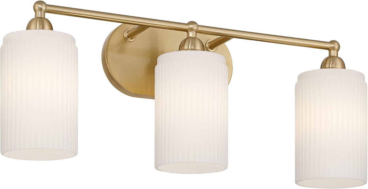 360 Lighting David 22' Wide Soft Gold and Fluted Glass 3-Light Bath Light