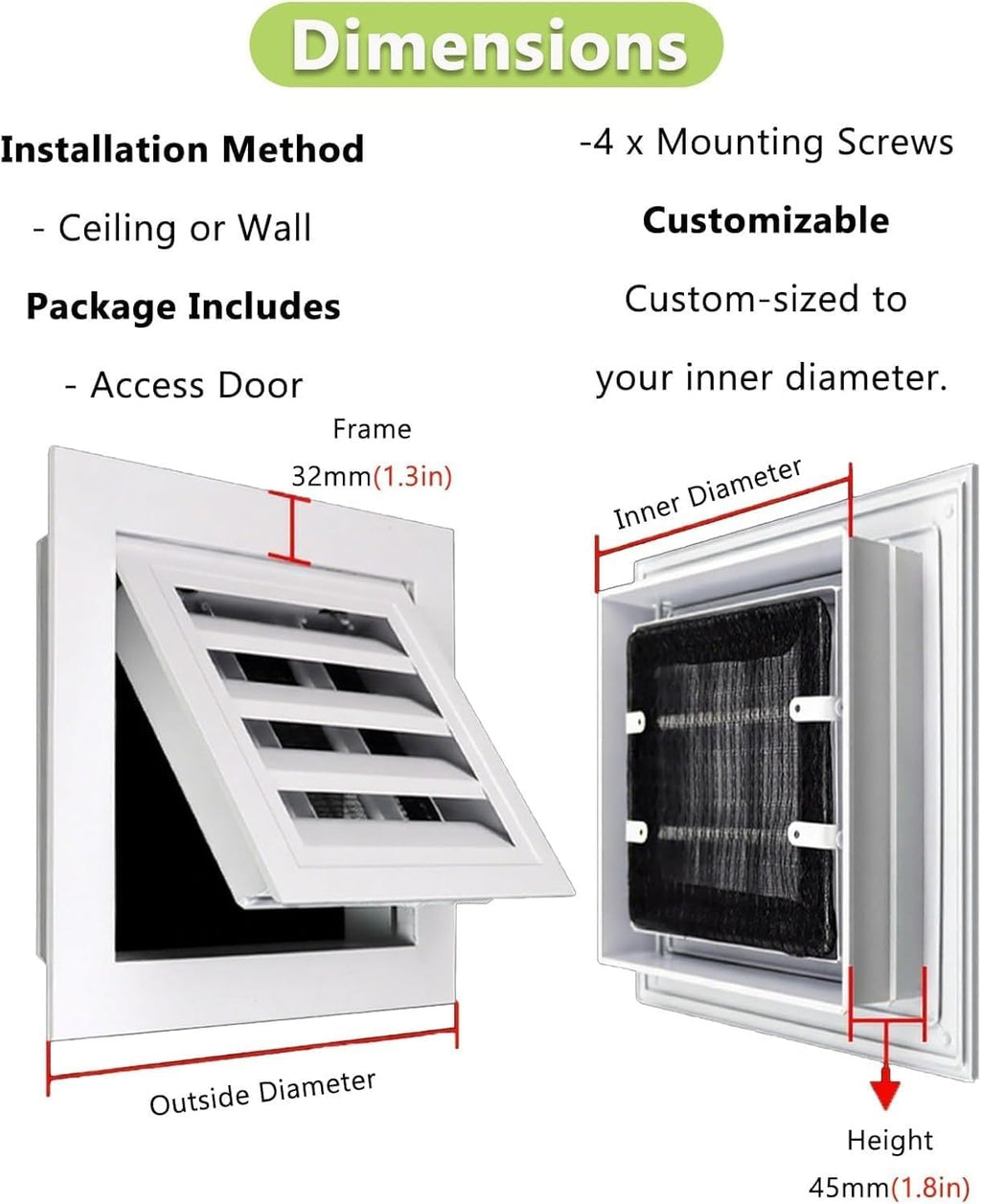 Air Vent Grille Cover Removable Louvered Vent Access Panel with Mesh Cover, White Service Door Loft Hatch for Wiring Drywall(600x600mm(24x24in))
