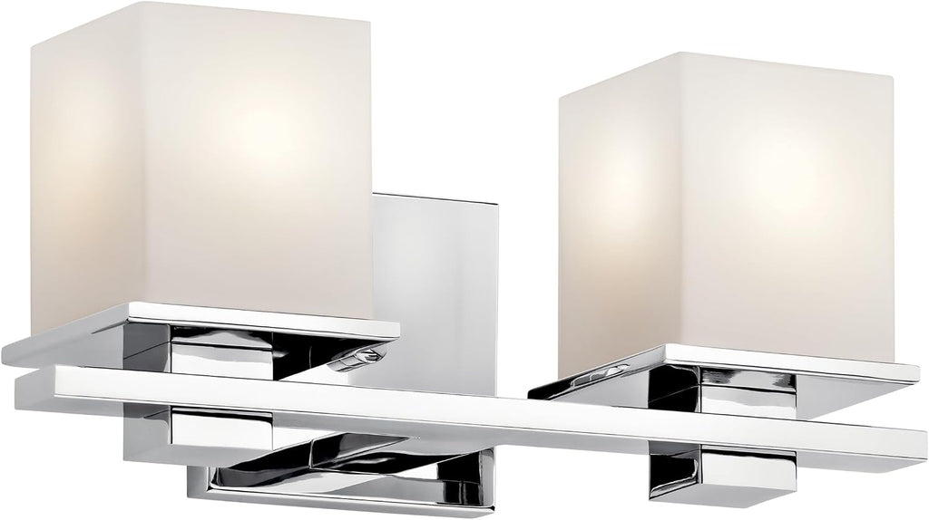 Kichler Tully 15' Vanity Light in Chrome, 2-Light Modern Bathroom Light with Satin Etched Cased Opal Glass, (15' W x 6.5' H), 45150CH