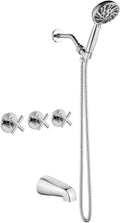gotonovo 3 Handle Tub Shower Faucet Set,Shower System with Tub Spout,Shower Head and Handle Set with 6 Settings Handheld Spray Tub and Shower Faucet Combo Wall Mount Tub Shower Fixture Polished Chrome