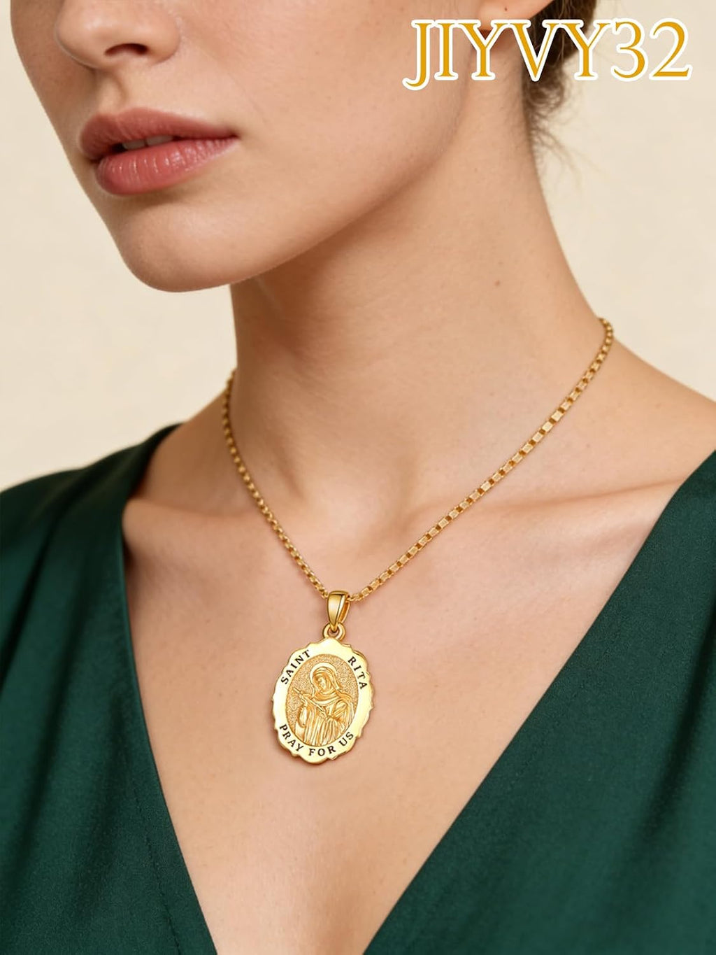 14K Gold Saint Medal Necklace for Women, Catholic Patron Saint Pendant Necklace, Christian Religious Jewelry Gift for Confirmation Baptism Communion Christmas Birthday