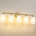 FEMILA 5 Light Bathroom Light Fixture Over Mirror, 32' Brushed Gold Vanity Light, Bathroom Vanity Light with Milk White Glass, 4FYC56B-5W BG-MG